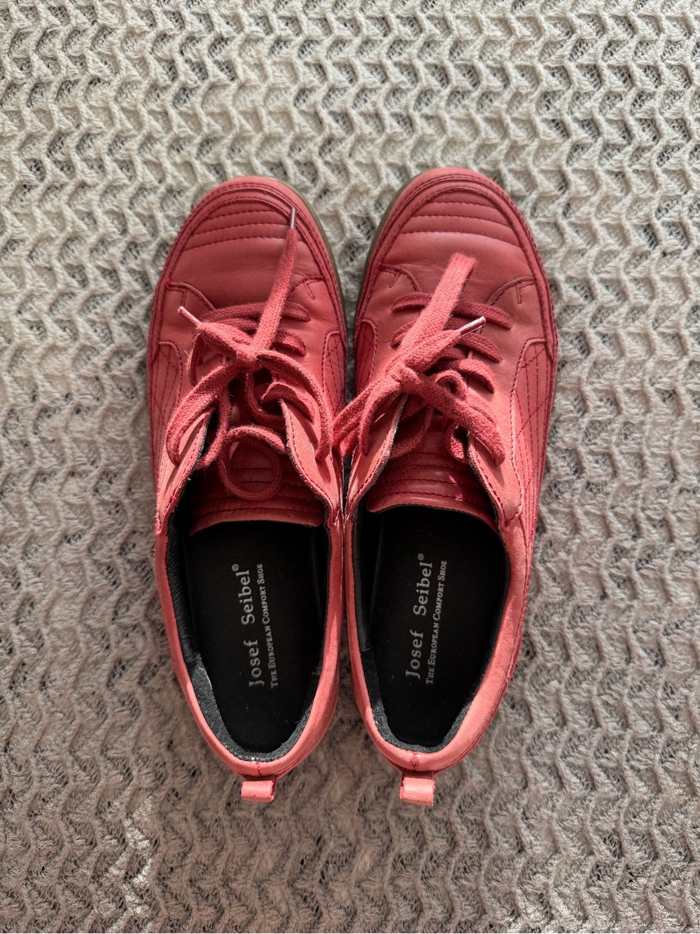 Josef Seibel Women's Lace-Up Leather Sneakers in Coral Pink